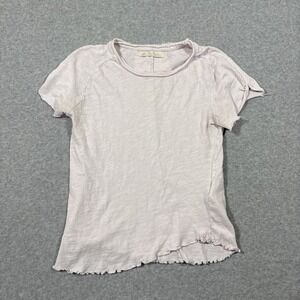 We The Free Women's Sz M Light Pink Shirt Lettuce Trim Lightweight Basic